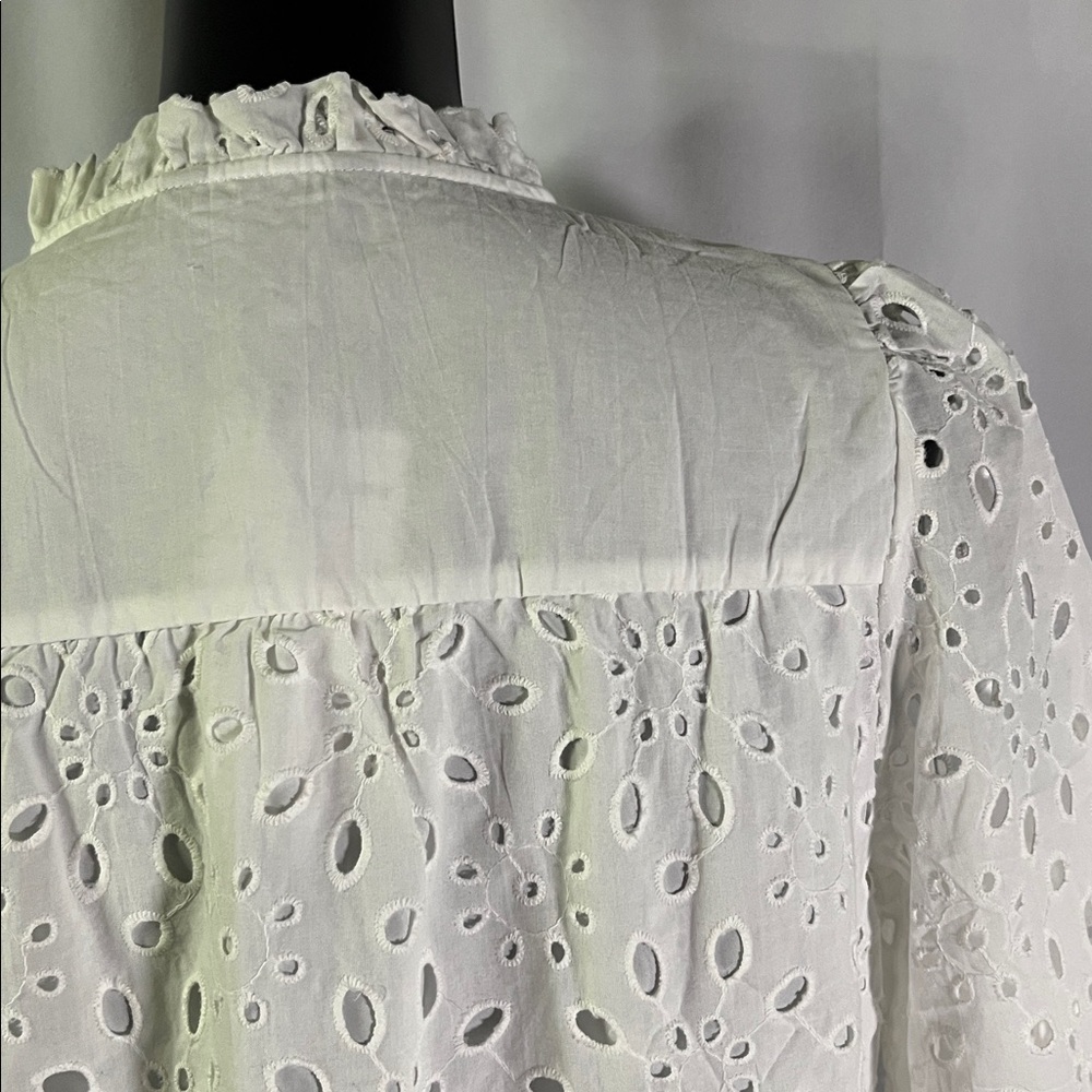 NWT PrettyGarden White Floral Eyelet Long Sleeve Button Front Ruffle Blouse - Picture 11 of 16